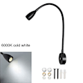 Miniatyrbillede 1 af 5: Sort Sølv DC12V 24V 3W Campingvogn Båd LED Læselampe med USB-ladeport, Svanhals Touch Dæmpbar Yacht Lastbil Kort Diagramlampe [DB] black 6000K