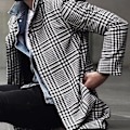 Miniatyrbild 3 av 5: Kappa Herr Lång Herr Varm Ullrock Vinterjacka Vinterjacka Vinter Casual Business Slim Fit Jacka Tjock Vindtät Varm Kappa Houndstooth Print