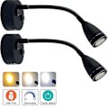 Miniatyrbillede 3 af 5: 12V-24V LED-læselampe, dæmpbar læselampe til autocamper med USB-oplader, til autocamper, lastbil, trailer, campingvogns sengelampe, 2 stk. - sort Cy[CH] black