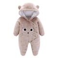 Miniatyrbillede 1 af 5: Baby Flanel Vinter Romper med Hætte og Fødder, Tegneserieprint, Khaki 0-3 Måneder[YD]