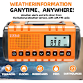 Miniatyrbild 2 av 6: Nödradio, NOAA Vädervarning, Solhandvev AM/FM Radio för Överlevnad, 10000MAH Uppladdningsbart Batteridriven Radio, Klocka SOS Alarm & Ficklampa Orange