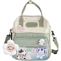 Miniatyrbild 1 av 8: Kawaii JK Skolryggsäck, 3-i-1 Canvasväska för Tonårsflickor med Tillbehör, Grön 01-green-26*24*9cm