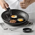 Miniatyrbilde 2 av 5: 4 stk eggeringer, 3 tommers stål eggformer sirkel eggkoker non-stick eggformer med børste for steking av egg frokost