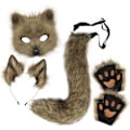 Miniatyrbild 1 av 5: Plyschmask med rävsvans och öron set, katt svans räv kostym cosplay dräkt med katt öron och tass handskar halloween cosplay green