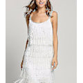 Miniatyrbillede 1 af 2: Great Gatsby Kjole 1920'er Fest Vintage Perler Dame Fransk Kjole Hvid White White M
