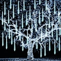 Miniatyrbilde 1 av 5: Utendørs vanntette julemeteorskurlys, plugg inn, snøfnugg regn istapp julelysdekorasjon, hvit