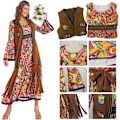 Pikkukuva 4 / 7: 60-luvun asu naisille, hippityylinen naisten mekko-setti, 70-luvun disko Halloween -asut, hippivaatteet naisten asu, 60-luvun vaatetustarvikkeet (YD) S