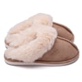 Miniatyrbillede 1 af 5: Varm vinter-plysstofler til kvinder - flade indendørs sko med skridsikker bund - khaki Khaki 42-43 (fits 40-41)