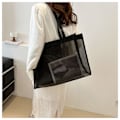 Miniatyrbillede 3 af 10: (c) Transparent Strand Nylon Taske Mesh Håndholdt Shoppingtaske SORT Black