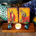 Miniatyrbillede 2 af 9: Træ Triple Moon Stativ Træ Tarot Kort Lys Display Holder Altar Forbrugsvarer