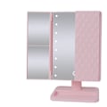Miniatyrbilde 2 av 11: Opplyst sminkespeil minimalistisk forstørrelse berøringskontroll tredelt LED-sminkespeil rosa