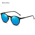 Miniatyrbillede 1 af 8: Unisex cirkulære polariserede solbriller briller solbriller UV400 rund ramme retro Sort-Blå Black-Blue