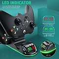 Miniatyrbillede 4 af 5: Lader med 2 Genopladelige Batterier til Xbox One/Xbox Series X/S Controller, Ladestation med 2 x 1300 mAh Genopladelige Batterier (xb