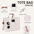 Miniatyrbild 4 av 5: Canvas Tote Bag med Flera Fack för Kvinnor (FMY)