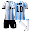 Pikkukuva 1 / 4: Argentiinan miesten Messi #10 jalkapallopaita T-paita Shorts Kit Jalkapallo 3-osainen setti lapsille Aikuisille Adult M（170-175cm）