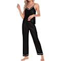 Miniatyrbilde 4 av 5: Dame 4-delt pyjamassett i silkesateng nattøy sexy pysjamas loungewear Black Black 3XL