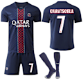 Miniatyrbillede 1 af 2: 2025-2026 Paris Saint-Germain Hjemme Børne Voksen Fodboldtrøje No.7 Kvaratskhelia[CH] 16