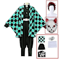 Pikkukuva 1 / 6: Demon Slayer Kimetsu No Yaiba Tanjirou Kamado Cosplay -asu Kimono Anime -univormusetti aikuisille ja lapsille - 7-osainen setti 7 piece set L