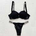 Miniatyrbillede 1 af 4: Sexet Lingeri Komfort Kvinder Sæt Push Up BH Victoria's Secret Lingeri Sæt Kvinde Undertøj Vetement Femme Blonde Sort Lace black Lace black 75C