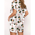 Miniatyrbillede 2 af 5: Champagne Flasker Knap Pyjamas Sæt Kvinder Trykt Kortærmet 2 Dele Blød Løs Casual Natttøj TA XL