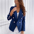 Miniatyrbillede 2 af 4: Kvinder Dobbeltradet Blazer Langærmet Frakke Formel Business Casual Slim Fit Jakke Overtøj Blå Blue S