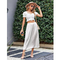 Miniatyrbillede 2 af 7: Dame Satin Halvslip med Blonde, Lang Underkjole hvid white S