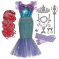 Miniatyrbild 1 av 2: Flickprinsessa Lilla Sjöjungfrun Ariel Klänning Barn Charm Kostym Barn Karneval Födelsedagskläder Sommarklänning Flickor 3T 9PCS Sjöjungfru Set H
