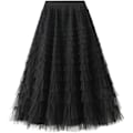 Miniatyrbillede 3 af 7: Dame Tyl Maxi-nederdel A-linje Rynket Mesh Høj Talje Underdel Sort Black L