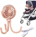 USB genopladelig blæksprutte miniventilator, fleksibel stativclipsventilator med telefonholder til klapvogn og skrivebordsbrug Pink
