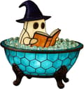 Ghost Lamp Halloween with Reading Ghost, Bubble Bath and Book, Decorative LED Lamp, USB or Battery Version for Table and Shelf Battery