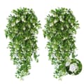 2-pack konstgjorda hängväxter, vita blommor och eukalyptusblad, UV-beständiga White