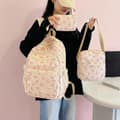 3-Piece Backpack Set with Bow, Large Daypack with Lunch Bag and Pencil Case for Work, Travel, and Everyday Use Beige&Pink