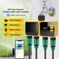 Solcellsdriven WiFi Smart Vattentimer - 4 Oberoende Zoner, Automatiskt Bevattningssystem, Regnsensor IPX6, Trädgårdsbevattningsventil