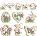 24-Pack Easter Decoration Hanging Wood - Easter Hangers with Easter Bunny, Eggs, Flowers & Butterflies Spring Decoration Green