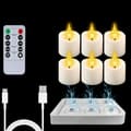 6-pack flameless LED tea lights with remote control and 2/4/6/8H timer, rechargeable candles with charging base for home Wavy