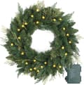 40 cm förbelyst julkrans med cypressgrenar - batteridriven LED med timer för dörr, fönster, vägg 40cm