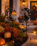 2-pak Solar Halloween-lys - Sort Kat Græskar Måne LED Vandtæt Havestav til Terrasse Gangsti Veranda - Stil B+C 2 PCS-Style B+C