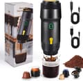 12V 3-i-1 Bærbar Espressomaskine - Selvvarmende 7500mAh Batteri til NS Kapsler & Malet Kaffe - Sort Black USB + Car Cable