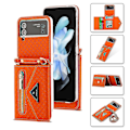 Miniatyrbild 2 av 5: Plånboksfodral Kompatibelt med Galaxy Z Flip 4, Axelbandsrem PU-Läder Skyddande Fodral med Kortfack Orange Orange For Galaxy Z Flip 4