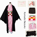 Miniatyrbillede 1 af 6: Børne- og voksen anime Demon Slayer: Kimetsu No Yaiba Zenitsu Giyu Tanjirou Kamado Nezuko Cosplay Kimono Uniform Cosplay Kostume Kamado Nezuko Kamado Nezuko Adult M