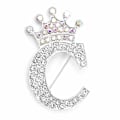 Miniatyrbild 1 av 8: Fashion Crown 26 Initialer A till Z Kristall Strass Brosch Silver-C