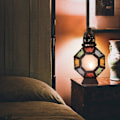 Miniatyrbilde 3 av 9: Fargerik marokkansk lysestake, bærbar glasslampe hengende lykt for hjem, Ramadan-dekorasjon, pynt - Svart + Fargerik