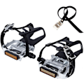 Miniatyrbillede 1 af 5: Cykelpedal med clips og stropper. Velegnet til spinningcykler, motionscykler, stationære cykler og udendørs cykler, 9/16 tommer aksel.