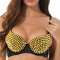 Miniatyrbilde 4 av 5: Steampunk-BH for kvinner med nagler, party, klubb, rave, sports-BH, topp - WELLNGS Gul Yellow 70B