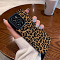 Miniatyrbild 3 av 6: Kompatibelt iPhone 13-fodral med söt trendig brun leopardmönstrad läder enkel fodral