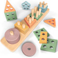 Miniatyrbild 1 av 7: Montessori Staplings- och Sorteringsleksaker 1 2 3 år - Aktivitets- och Utvecklingsleksak i trä med Pastellfärger - Montessorilekar för 1-åringar
