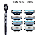Miniatyrbilde 1 av 7: 3-lags barberblad, manuell barberhøvel i rustfritt stål for menn, retro våtbarberer, gjenbrukbar barberhøvel 1 Hå 1 Holder 8 Blades