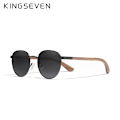Miniatyrbild 5 av 6: KINGSEVEN 2022 Nya Handgjorda Runda Solglasögon i Valnötsträ för Män och Kvinnor Polariserade Spegel Solglasögon Herr Steampunk Solglasögon Oculos Gradient Grå Gradient Gray Original
