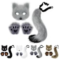 Miniatyrbild 4 av 4: Therian Tassar Pälsmask & Svans Set Flickig Kattmask Halloween Party Kostym Black