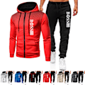 Miniatyrbillede 5 af 7: Efterår og vinter træningssæt til mænd, sportstøj, hættetrøje, jakke, sweatshirt, joggingbukser mørkegrå-sort Dark Grey-Black 3XL